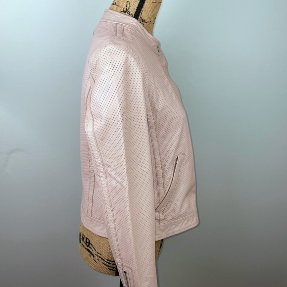 REBECCA TAYLOR Perforated Lamb Leather Bomber Moto Zip Up Pink Jacket Women's 8 - Picture 5 of 12